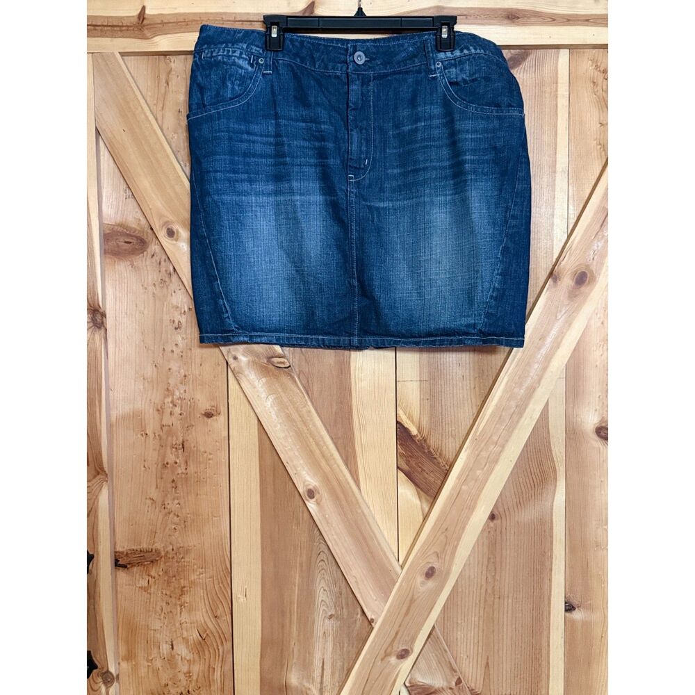 Vintage Y2K American Eagle Denim Mini Skirt 18 Dark Wash Boho Split Back Plus